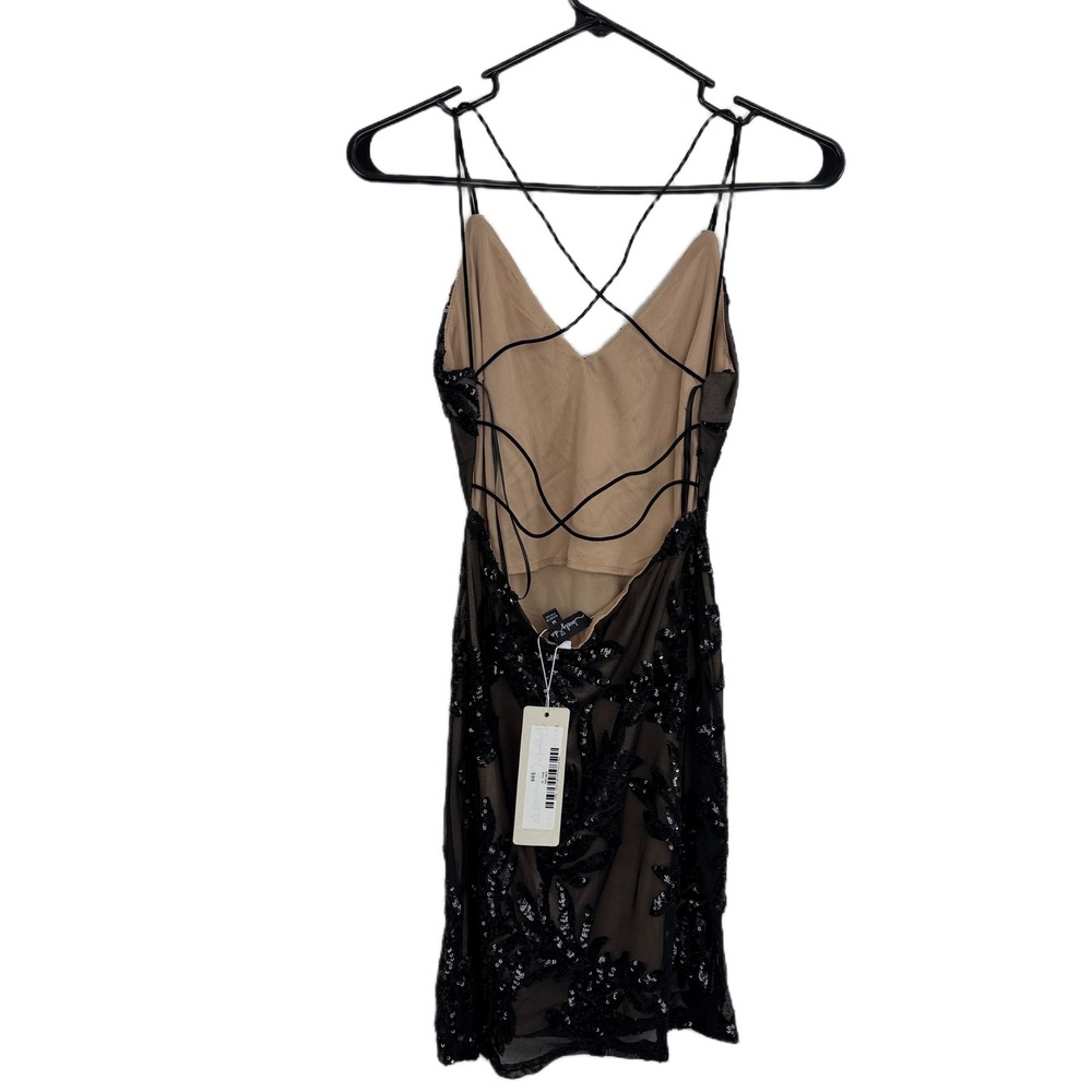 Beach Bunny Swimwear Dress Womens Medium Black Sequin Crossback Mini Dress - Picture 6 of 11